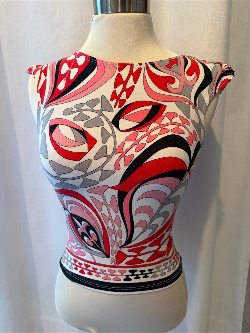Chocolate Red, Pink & Gray Abstract Cap Sleeve Tank